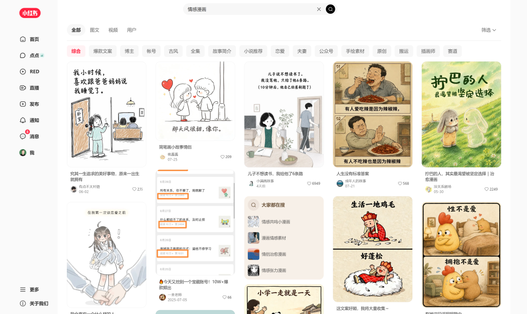 在小红书、抖音等平台跨平台搜索 AI 漫画账号